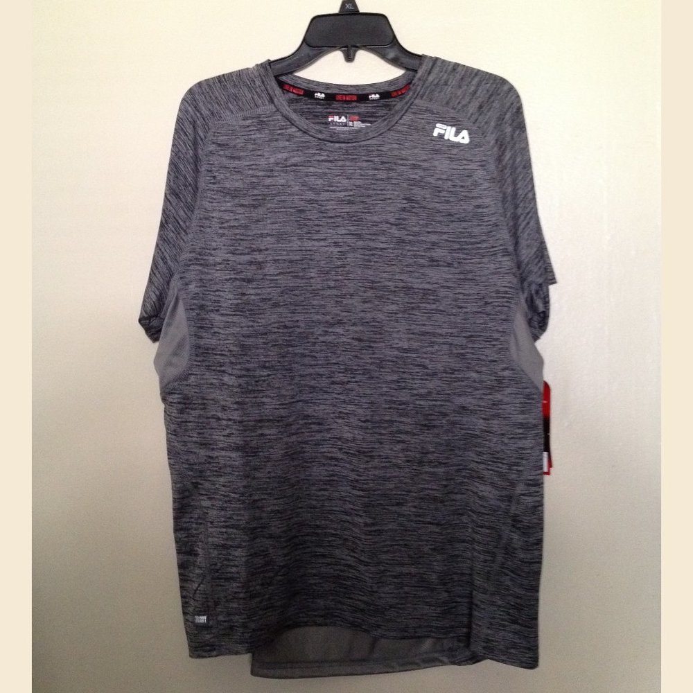 FILA~Gray w/ Black STRETCH WICKING PERFORMANCE ATHLETIC TEE SHIRT